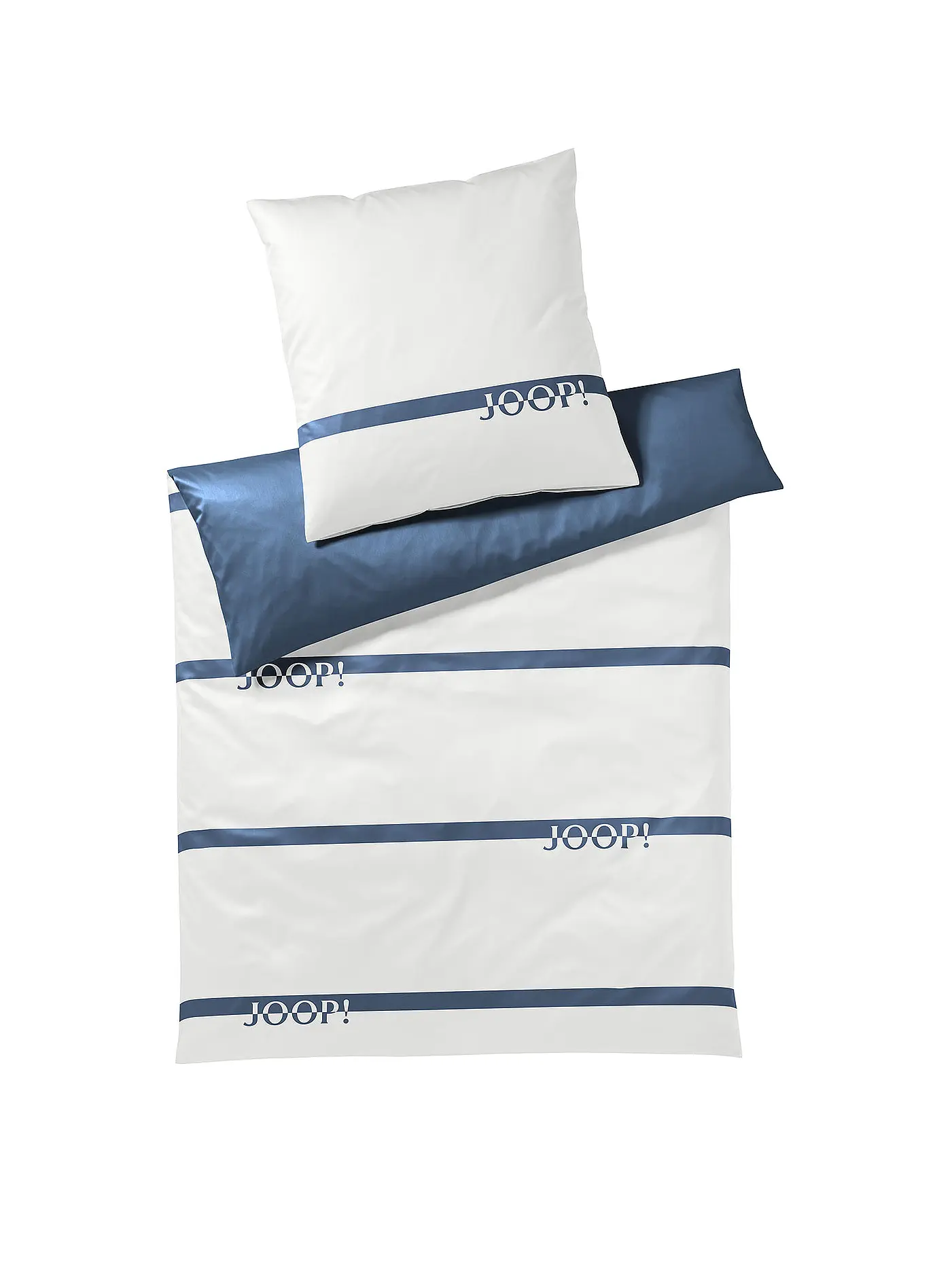 JOOP | Satin Bettwäsche Logo Stripes 70x90cm / 140x220cm Olive | blau